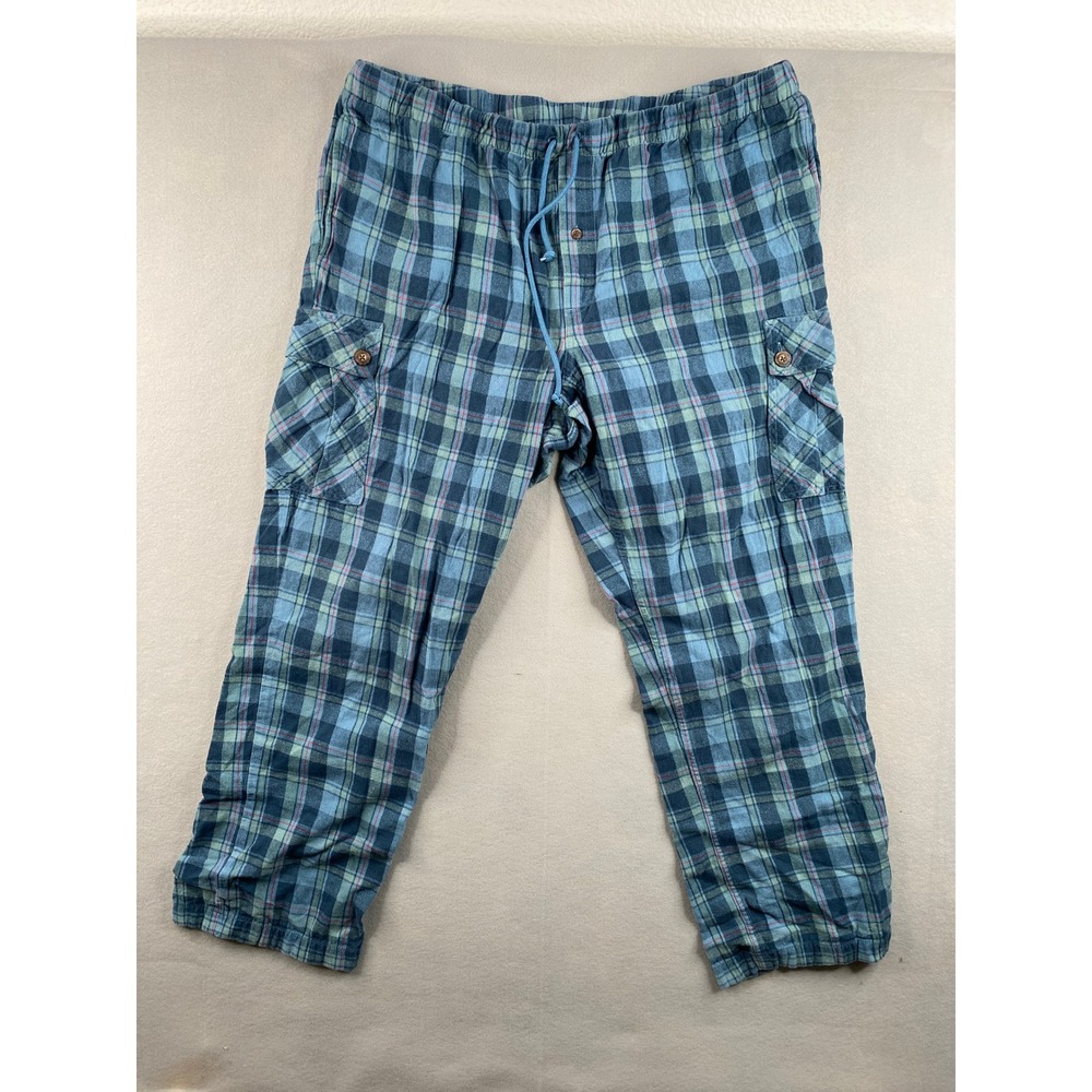 Duluth Trading Co Mens XL Blue Plaid Flannel Cargo Pajama Pants Sleep Bottoms
